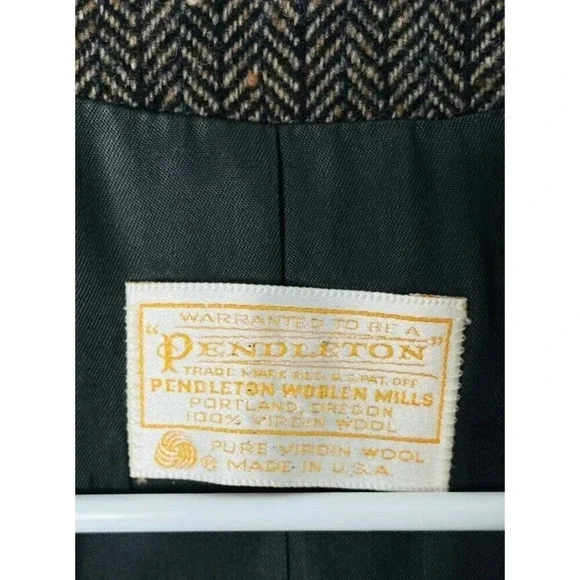 Vtg Pendleton Womens Virgin Wool Blazer Sz M Button Up Brown Herringbone Brown - Picture 5 of 11